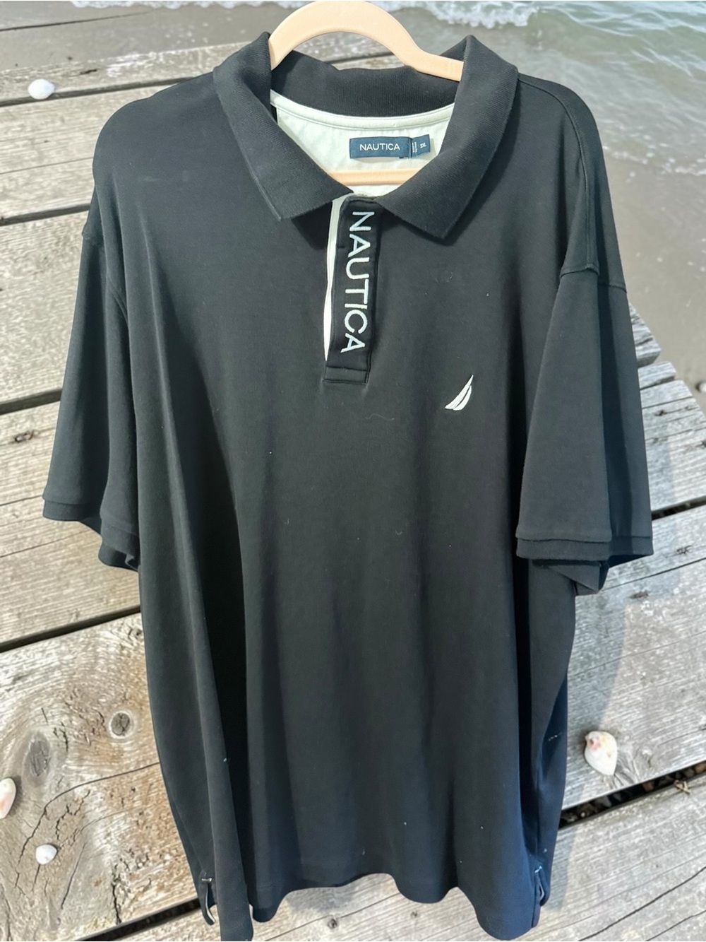 Nautica Mens Polo Shirt Black Short Sleeve Logo Casual Size 2XL